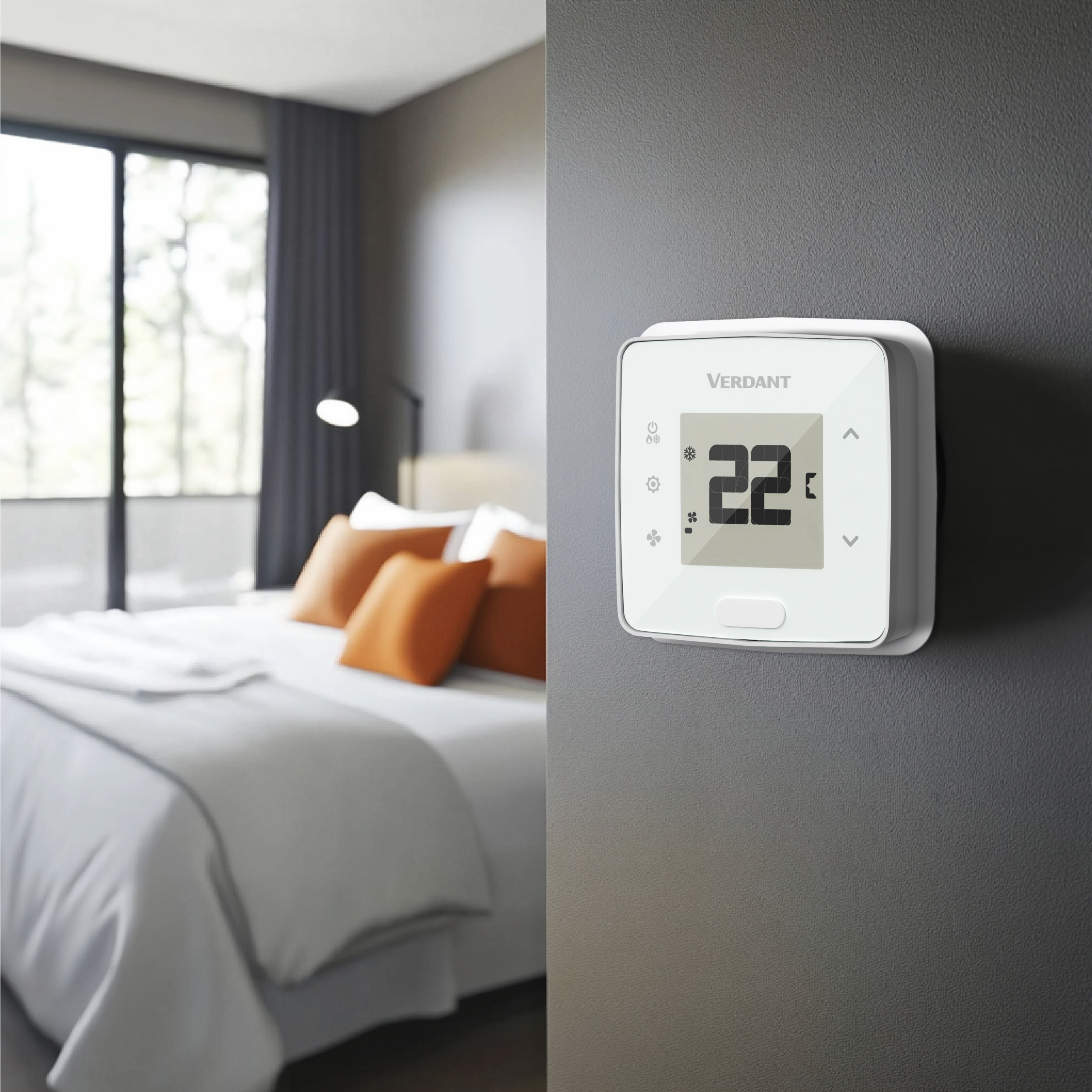 Verdant LX Energy Management Thermostat installed in a hotel guest room