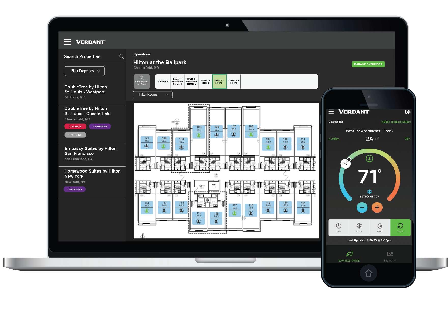 Image showing building operator online management platform with hotel floorplan and individual room temperature