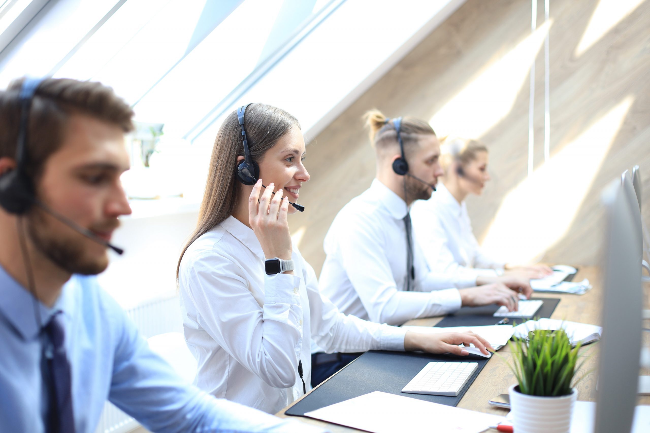 Picture of call center employees working