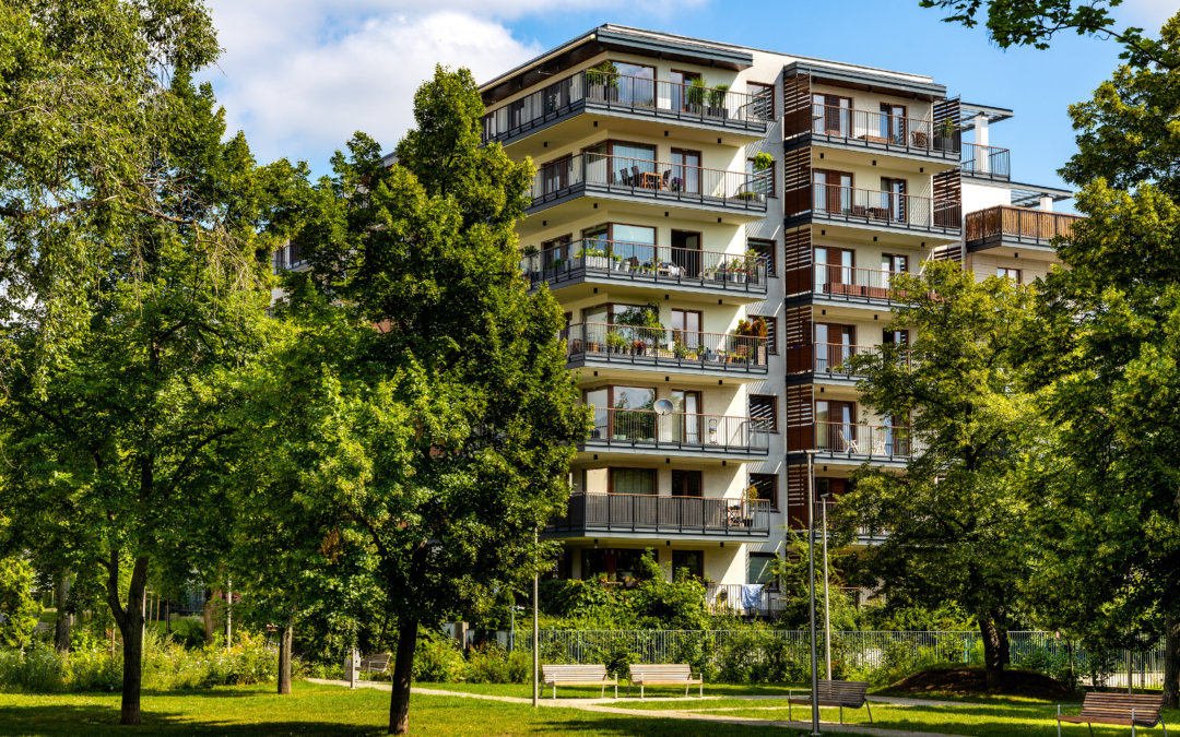 A MDU apartment building that uses best practices for multifamily energy efficiency.